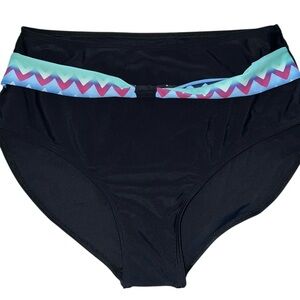 ☀️ NWOT Black Colorful Geometric Band High-Waisted Swim Bottom Womens Size XL